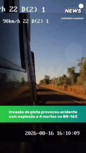 VIDEO: Invasão de pista provoca acidente com explosão e 4 mortes na BR-163 | conteúdo sensível